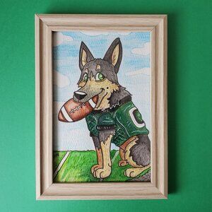 Original Philly Football German Shepherd Underdog Framed 4×6 Watercolor Painting